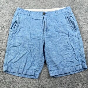 J Crew Shorts Mens 35 Blue 10" Linen Blend Flat Front Lightweight Preppy Casual